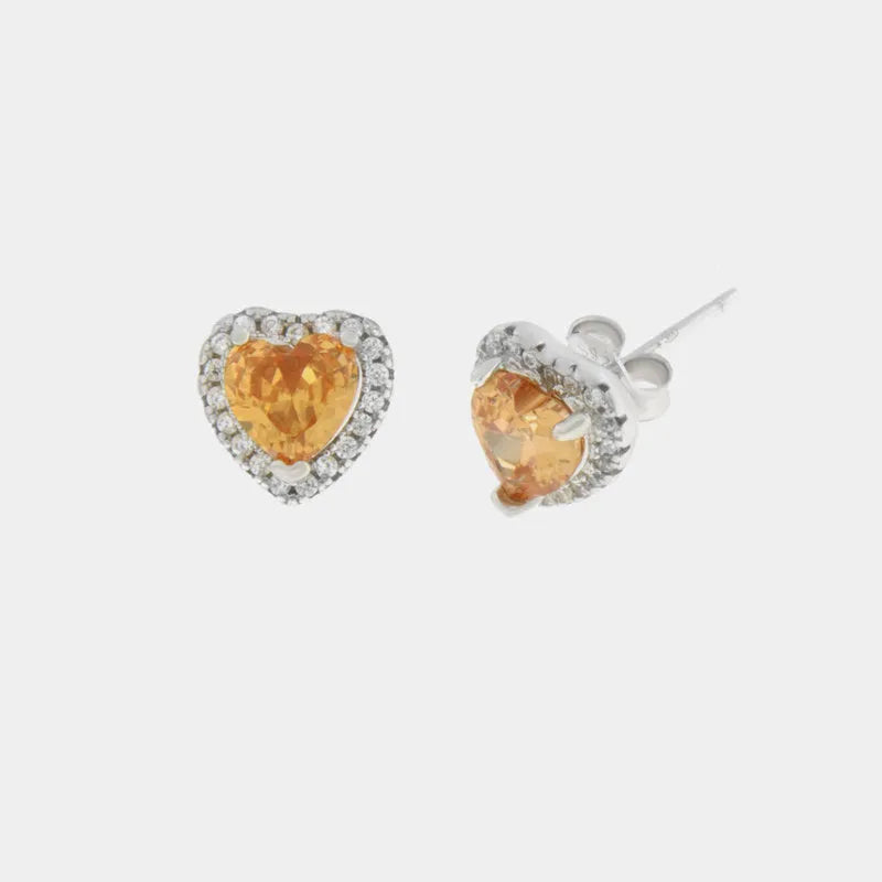 Orecchini in Argento 925  con pietra centrale champagne e contorno in zirconi bianchi