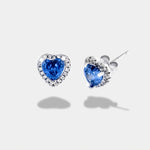 Orecchini in Argento 925 con cuore azzurro contornato da zirconi bianchi - BYSIMON gioielli