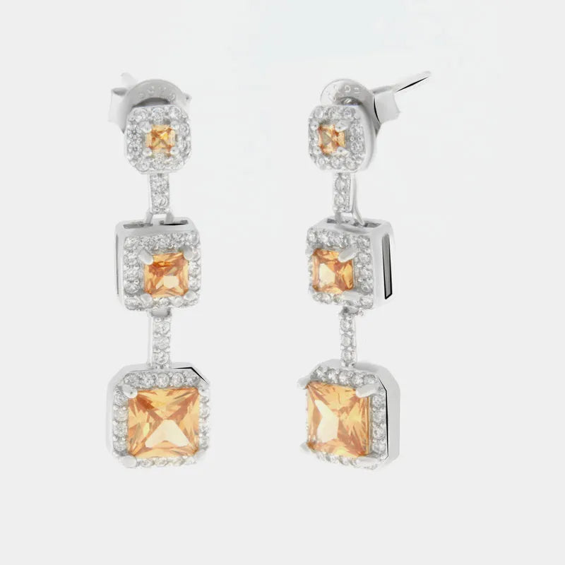 925 Silver Drop Earrings with Champagne Zirconia