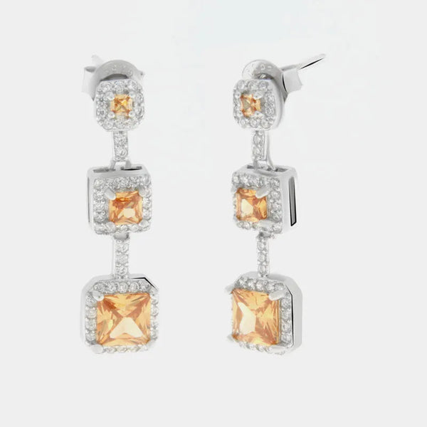 Orecchini in Argento 925  pendenti con zirconi champagne - BYSIMON gioielli