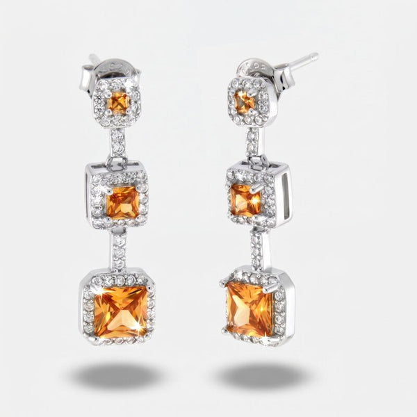 Orecchini in Argento 925  pendenti con zirconi champagne - BYSIMON gioielli