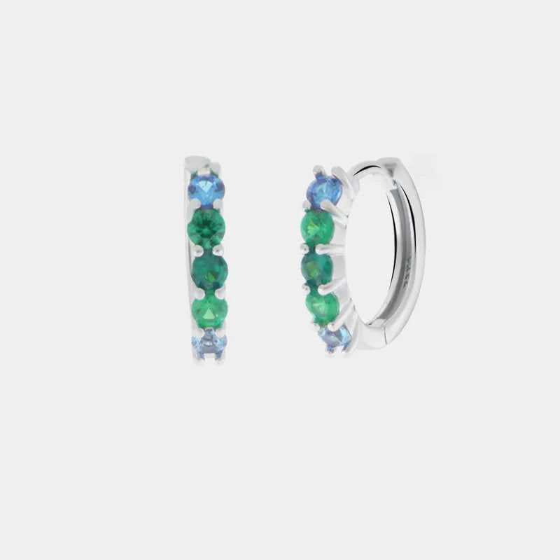 Orecchini in Argento 925 a cerchio con zirconi verdi e azzurri BYSIMON - gioiello BySimon