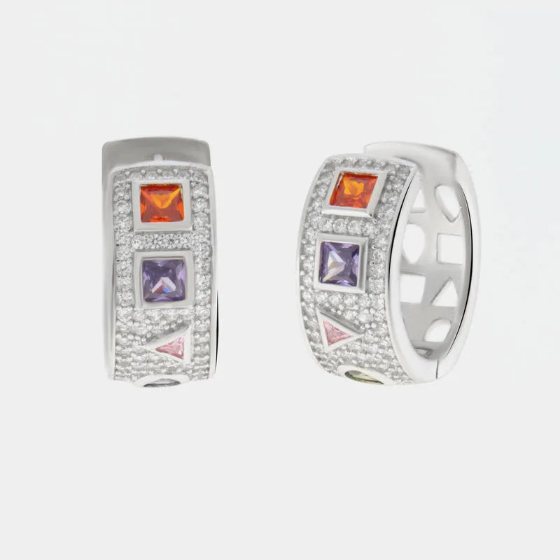925 Silver Hoop Earrings with Colored Zirconia