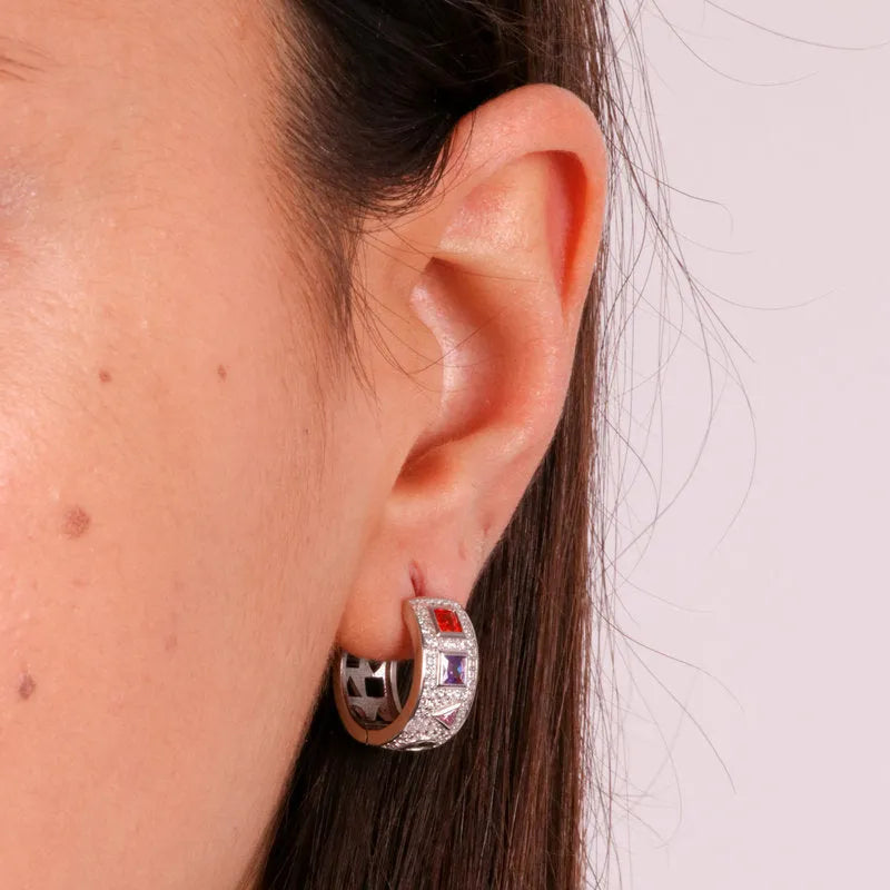 925 Silver Hoop Earrings with Colored Zirconia