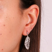 Orecchini in Argento 925  pendenti a forma di foglia con zirconi bianchi