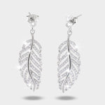 Orecchini in Argento 925  pendenti a forma di foglia con zirconi bianchi - BYSIMON gioielli
