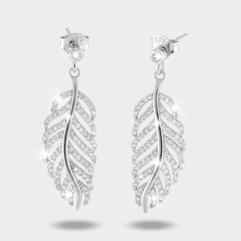 Orecchini in Argento 925  pendenti a forma di foglia con zirconi bianchi - BYSIMON gioielli