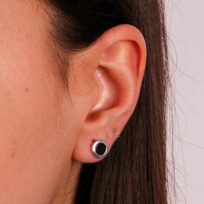 925 Silver Stud Earrings with Black Details
