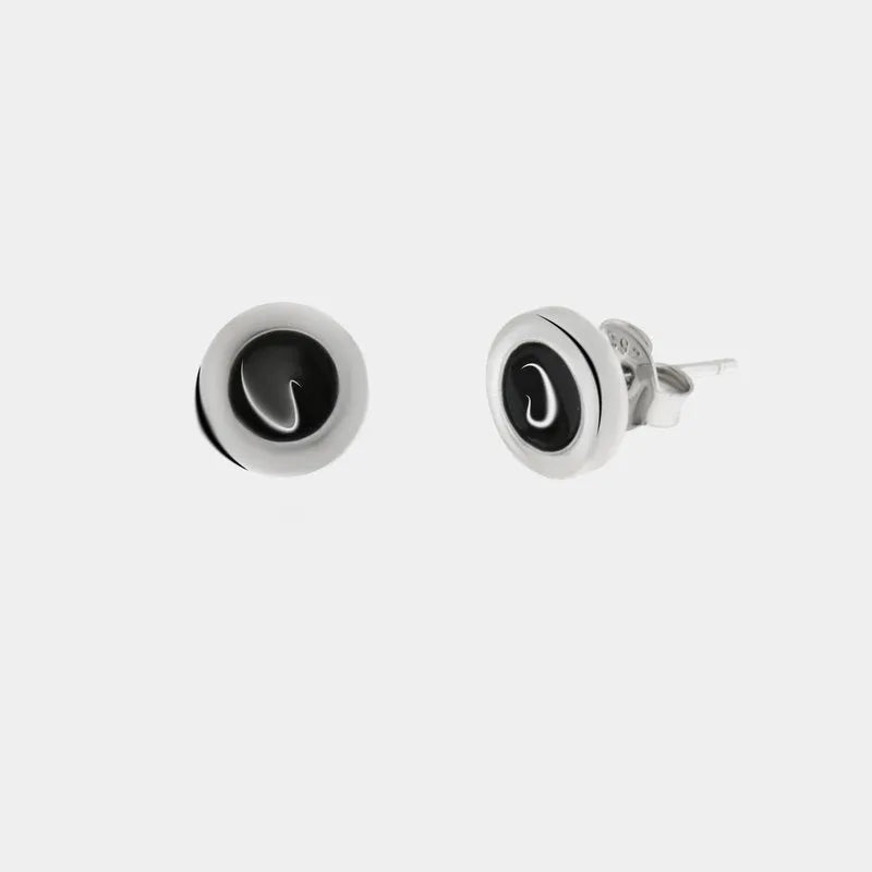 925 Silver Stud Earrings with Black Details