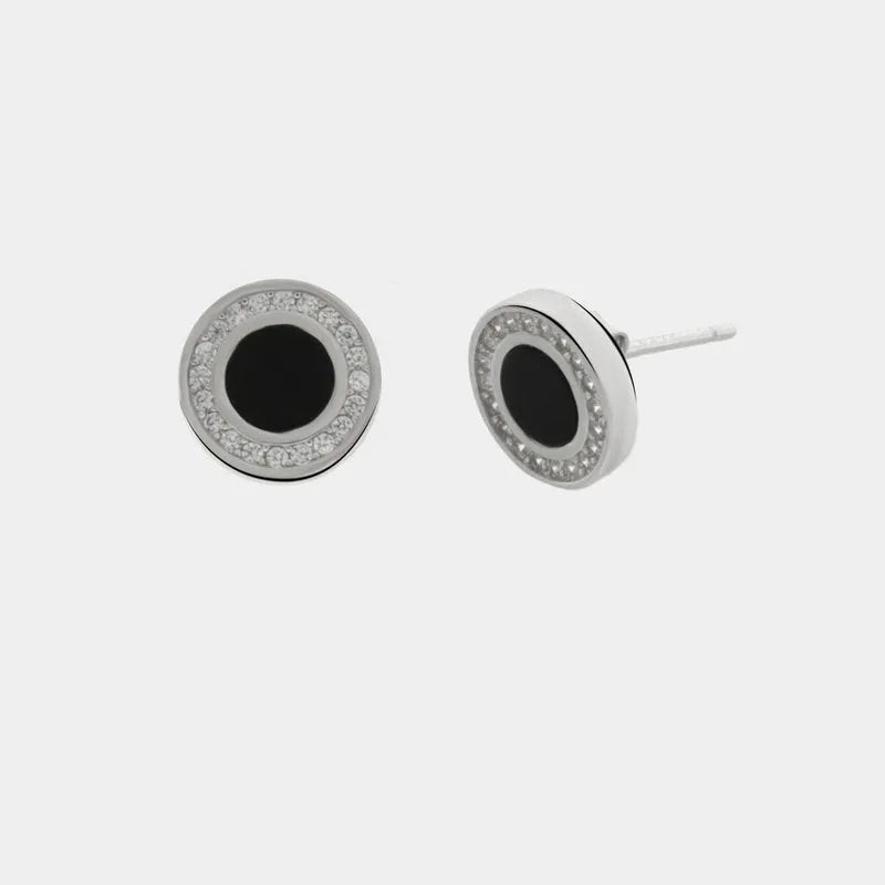 925 Silver earrings with central onyx stone and white zirconia outline