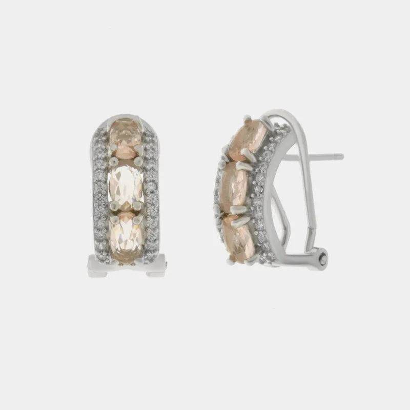 925 Silver Six-Circle Earrings with Champagne Zirconia