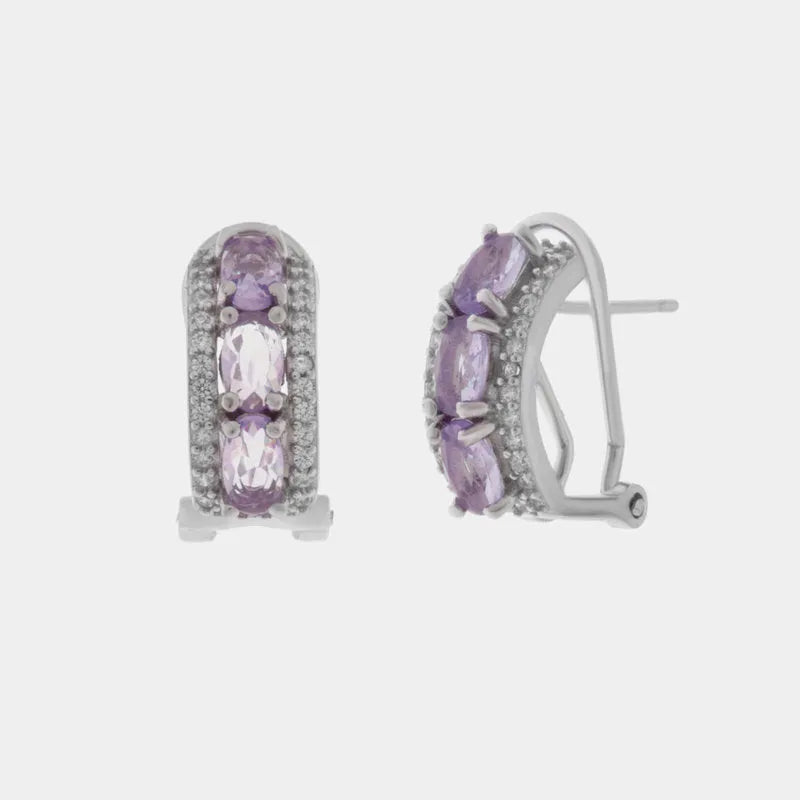 925 Silver Semicircle Earrings with Purple Zirconia