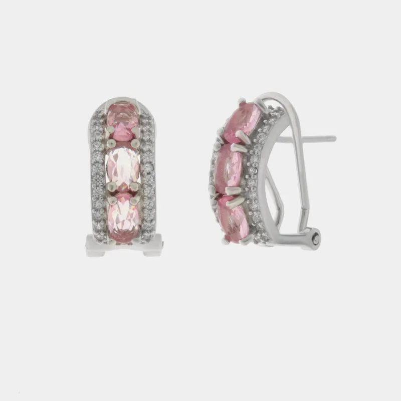 925 Silver Semicircle Earrings with Pink Zirconia