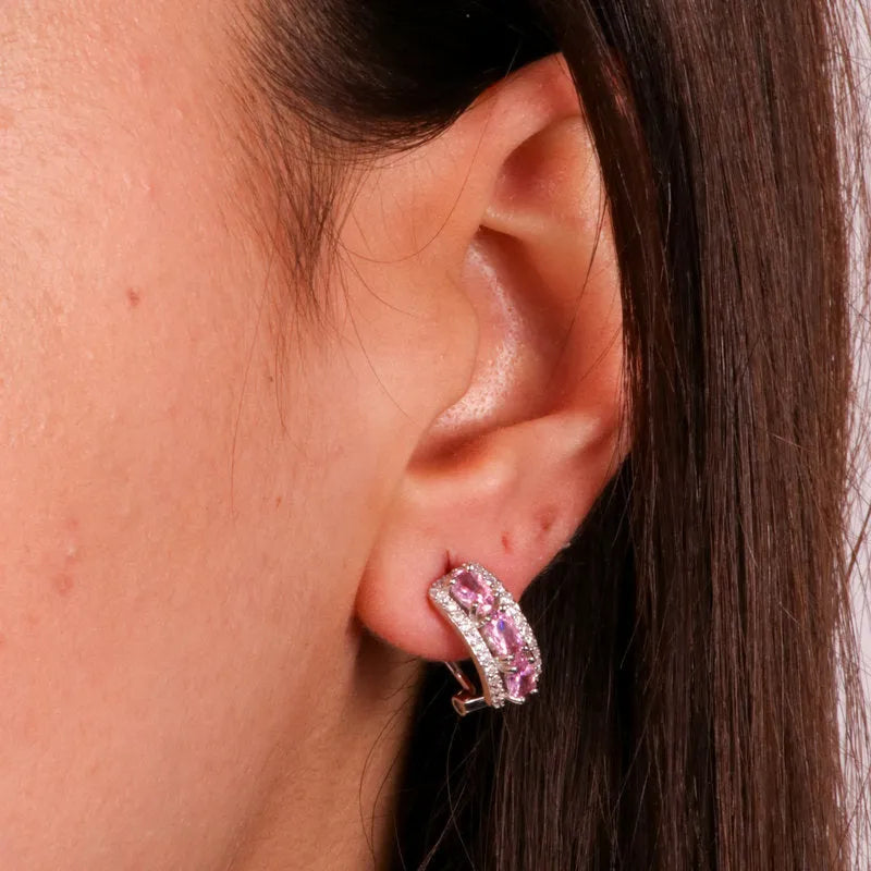 925 Silver Semicircle Earrings with Pink Zirconia