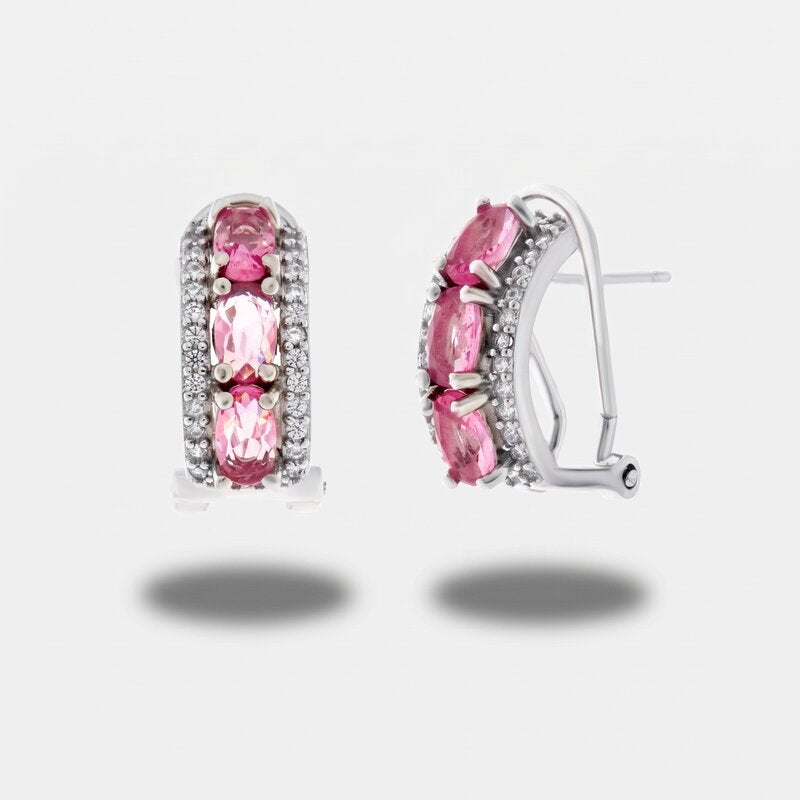 Orecchini in Argento 925 semicerchio con zirconi rosa - BYSIMON gioielli