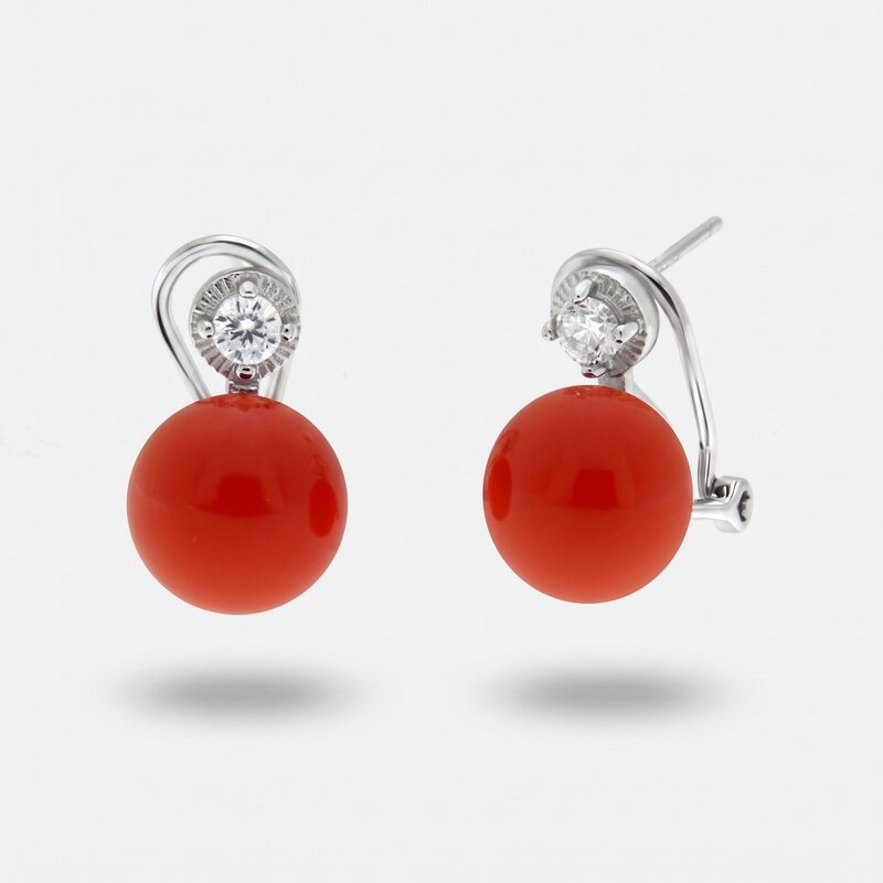 Orecchini in Argento 925 perle in pasta di corallo e cubic zirconi bianchi - BYSIMON gioielli
