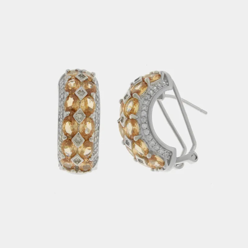 925 Silver Semicircle Earrings with Champagne Zirconia
