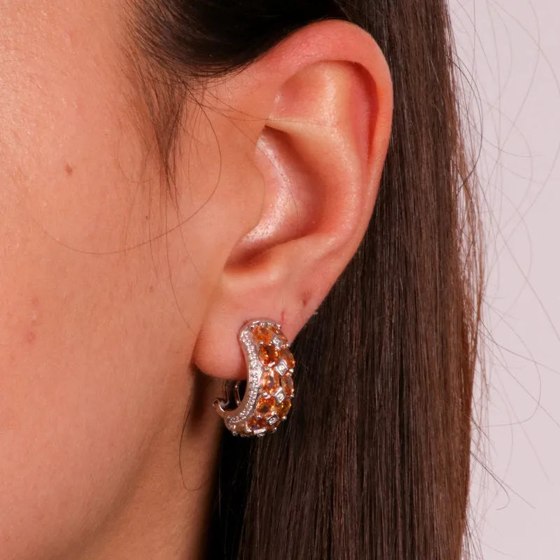 925 Silver Semicircle Earrings with Champagne Zirconia
