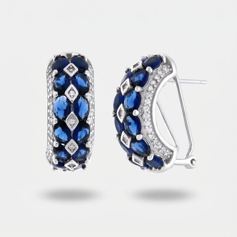 Orecchini in Argento 925 semicerchio con zirconi blu e bianchi - BYSIMON gioielli
