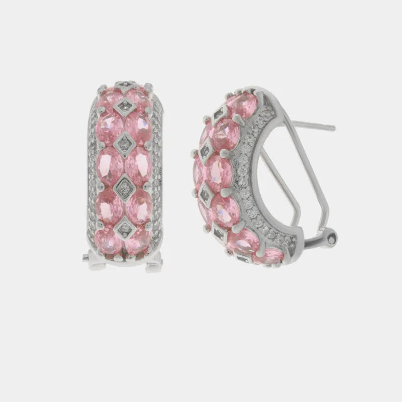 925 Silver Hoop Earrings with Pink and White Zircons
