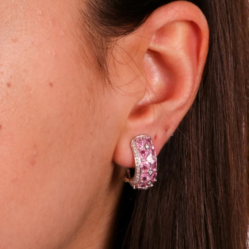 925 Silver Hoop Earrings with Pink and White Zircons
