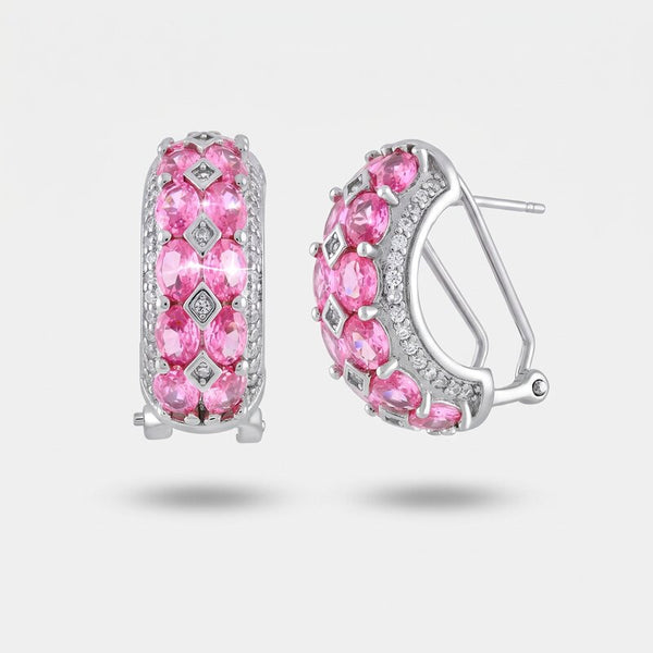 Orecchini in Argento 925  cerchietto con zircon rosa e bianchi - BYSIMON gioielli