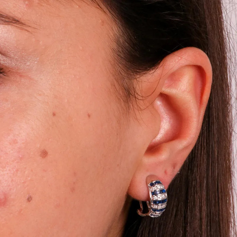925 Silver Hoop Earrings with Blue and White Zircons