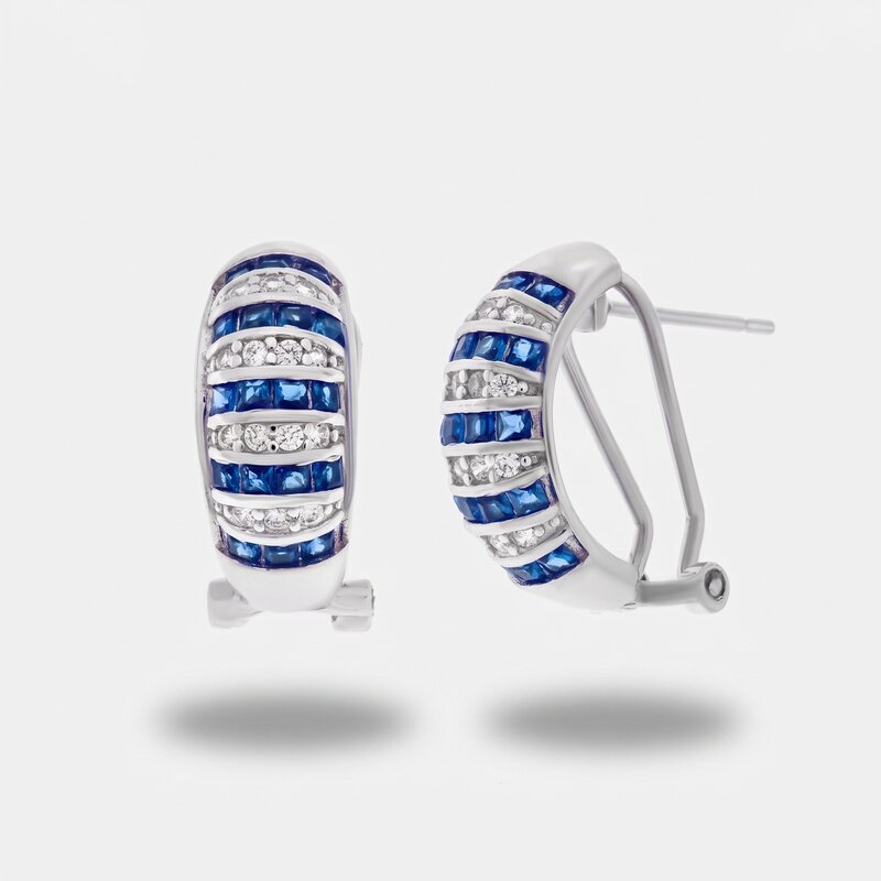 Orecchini in Argento 925 cerchietto con zirconi blu e bianchi - BYSIMON gioielli