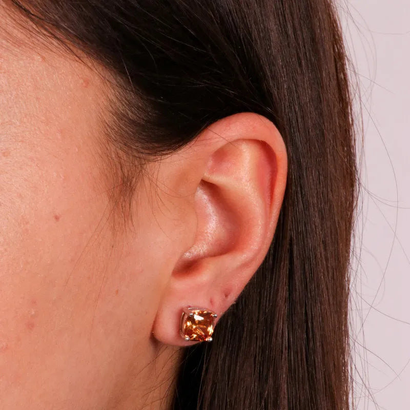 925 Silver Stud Earrings with Champagne Zircon