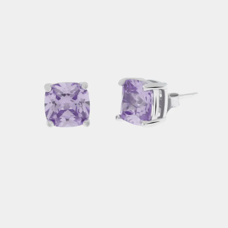 925 Silver Stud Earrings with Central Purple Zircon