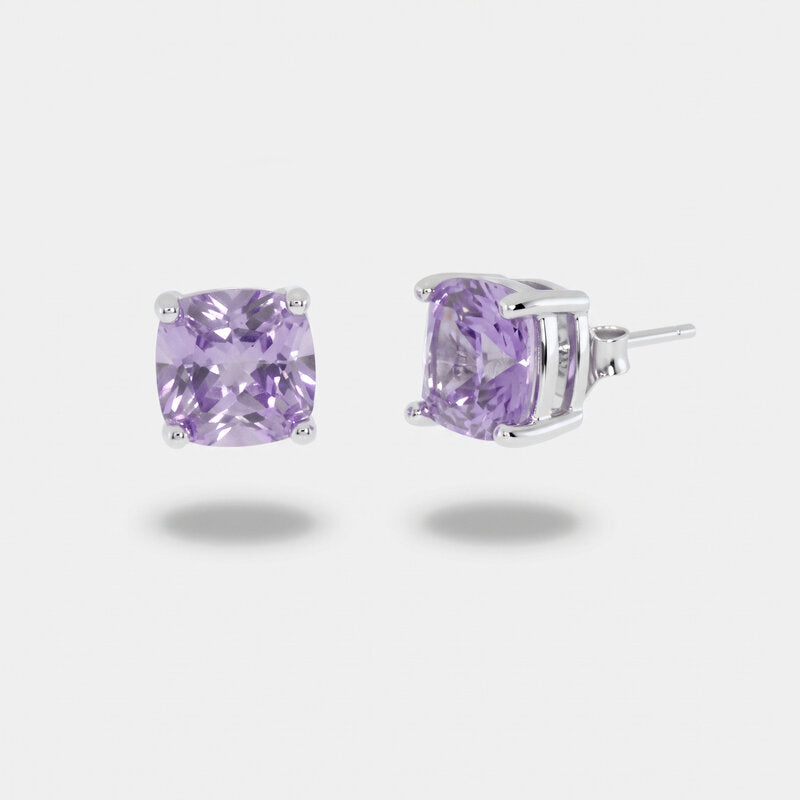 Orecchini in Argento 925 a lobo con zircone viola centrale - BYSIMON gioielli