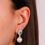 Orecchini in Argento 925 con perla e zirconi verdi