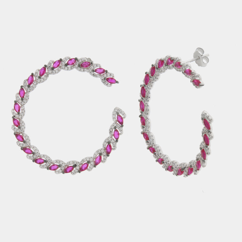 Orecchini in Argento 925 a cerchio con zirconi fucsia SIMEONE - gioiello BySimon