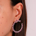 Orecchini in Argento 925 a cerchio con zirconi fucsia SIMEONE - gioiello BySimon