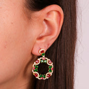 Orecchini in Argento 925 a cerchio con zirconi verdi e rossi