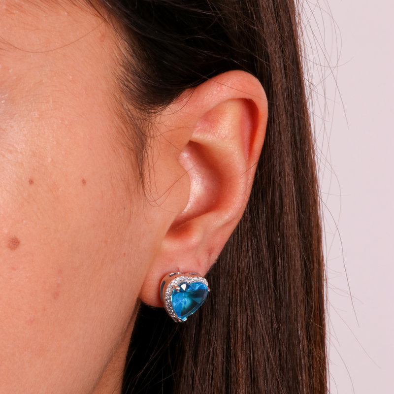 Orecchini in Argento 925 a lobo con cuore azzurro SIMEONE - gioiello BySimon