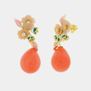 Orecchini in Argento 925 con fiori in madreperla e perla arancio