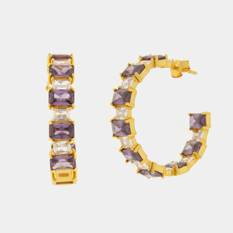 Orecchini in Argento 925 a cerchio con zirconi viola SIMEONE - gioiello BySimon