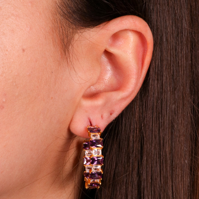 Orecchini in Argento 925 a cerchio con zirconi viola SIMEONE - gioiello BySimon