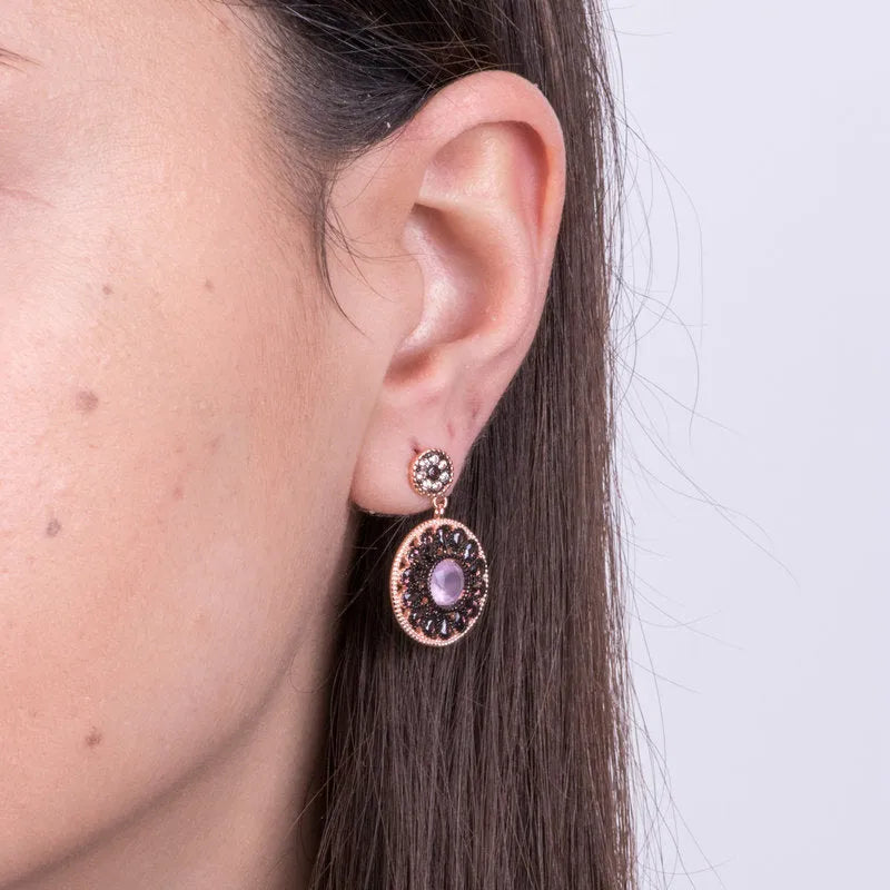 Orecchini in Argento 925 in stile antico con fiore e zirconi Collezione Novecento - BYSIMON gioielli