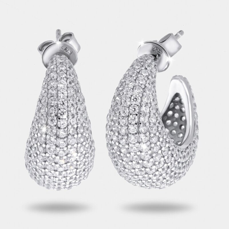 Orecchini in Argento 925 ovali bombati con zirconi - BYSIMON gioielli