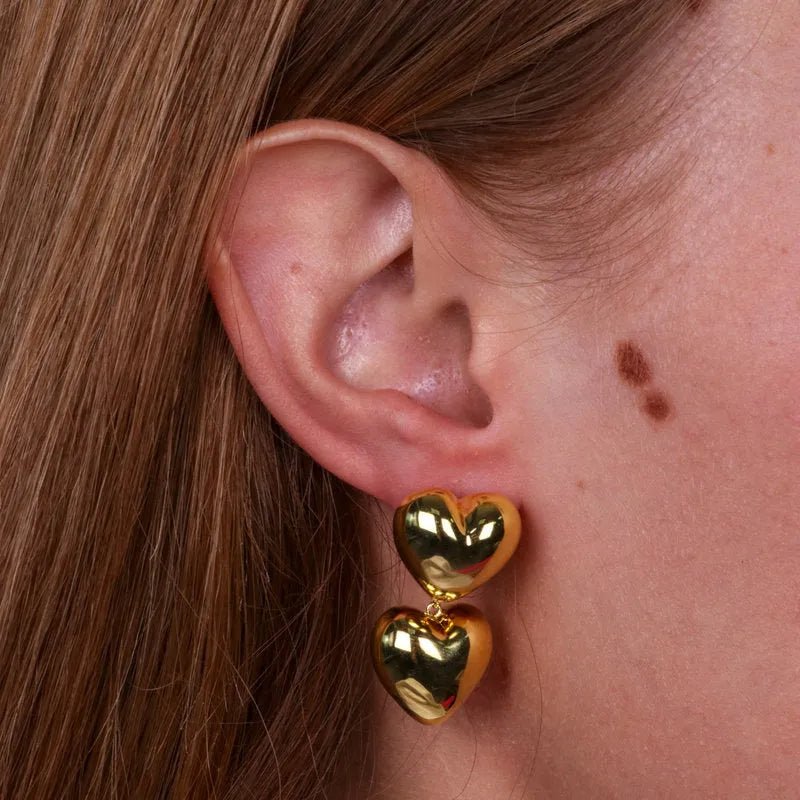 Orecchini in Argento 925 doppio cuore liscio gold Collezione Amsterdam - BYSIMON gioielli