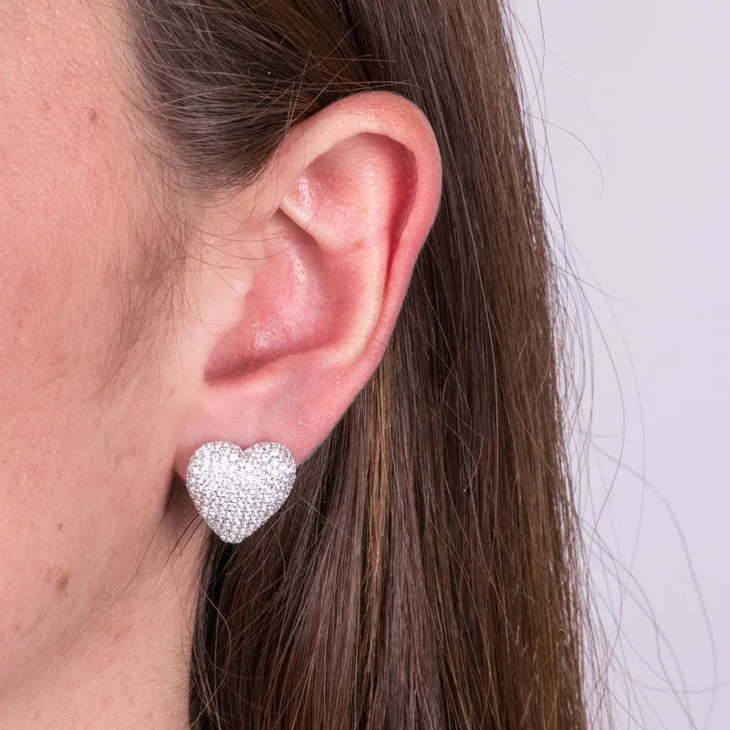 Orecchini in Argento 925 cuore bombato con zirconi Collezione Amsterdam - BYSIMON gioielli