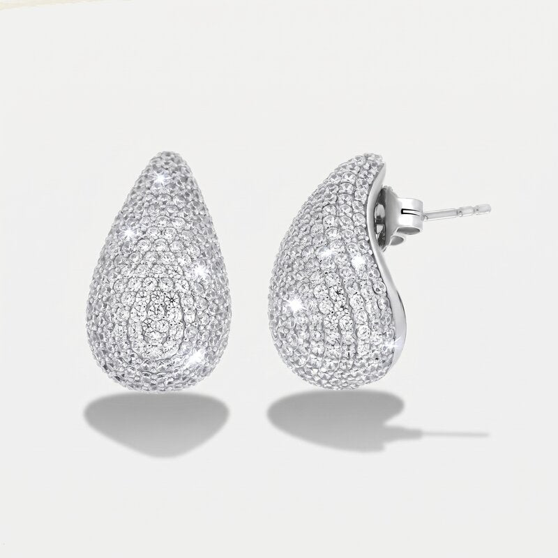 Orecchini in Argento 925 ovali bombati con zirconi Collezione Amsterdam - BYSIMON gioielli