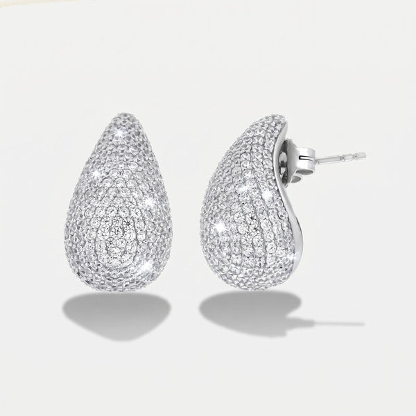 Orecchini in Argento 925 ovali bombati con zirconi Collezione Amsterdam - BYSIMON gioielli