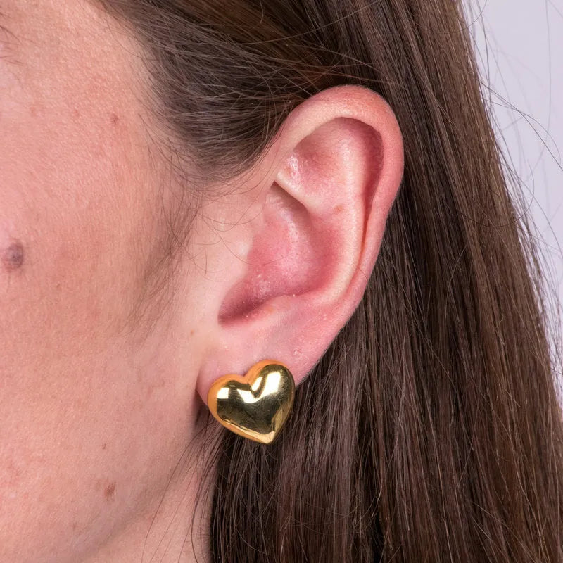 Orecchini in Argento 925 cuore bombato gold a lobo Collezione Amsterdam - BYSIMON gioielli