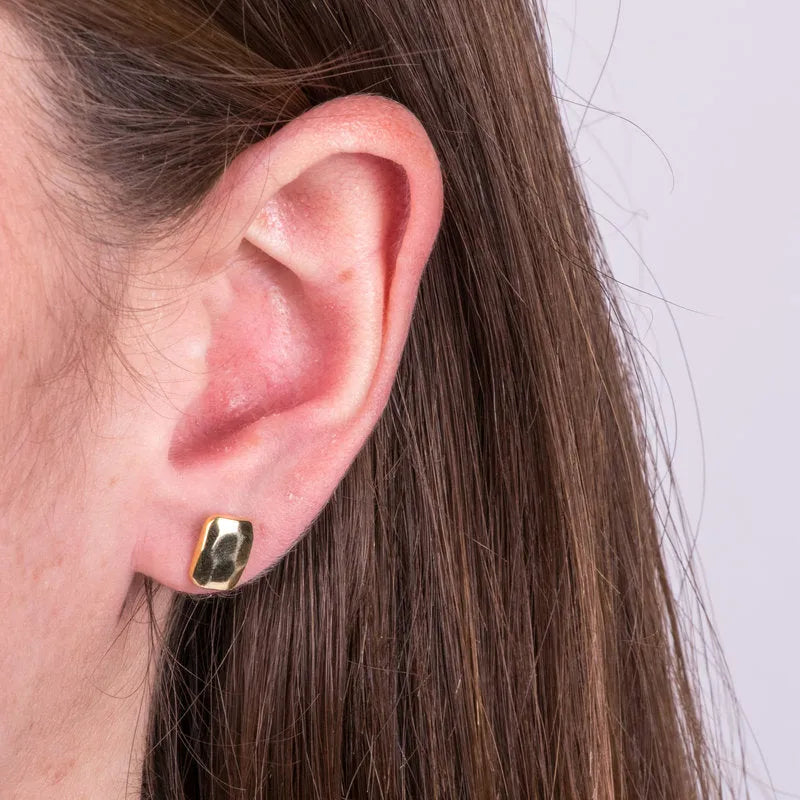 Sephla Orecchini Uomo/donna Argento 925 Placcato Oro. Zirconi Quadrati 7mm, Chiusura A Farfalla. Eleganti.
