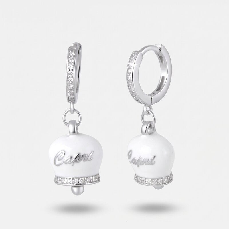Orecchini in Argento 925 con campanella bianca Capri e zirconi