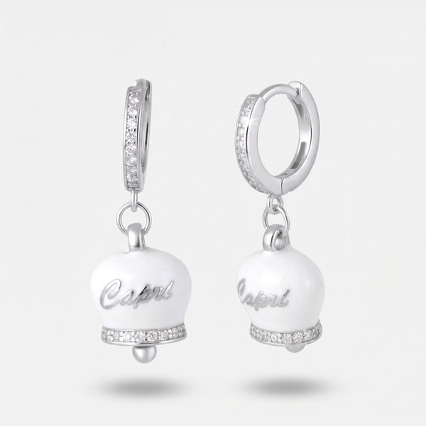Orecchini in Argento 925 con campanella bianca Capri e zirconi