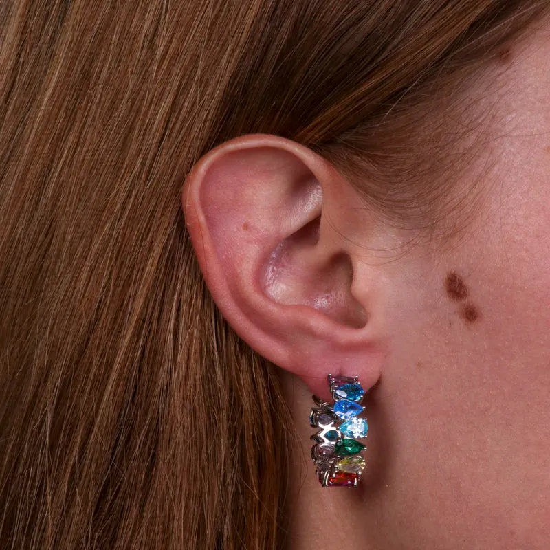 Orecchini in Argento 925 semicerchi con zirconi multicolor